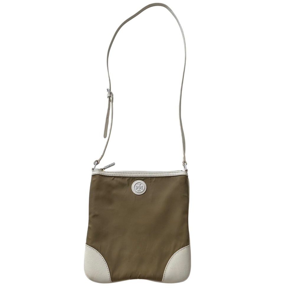Tory Burch Crossbody Bag Tan Nylon White Leather OS Read Desc As-Is Project TLC